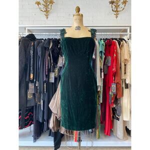 vintage 1990s green velvet cocktail dress hourglass beaded small 80s prom formal